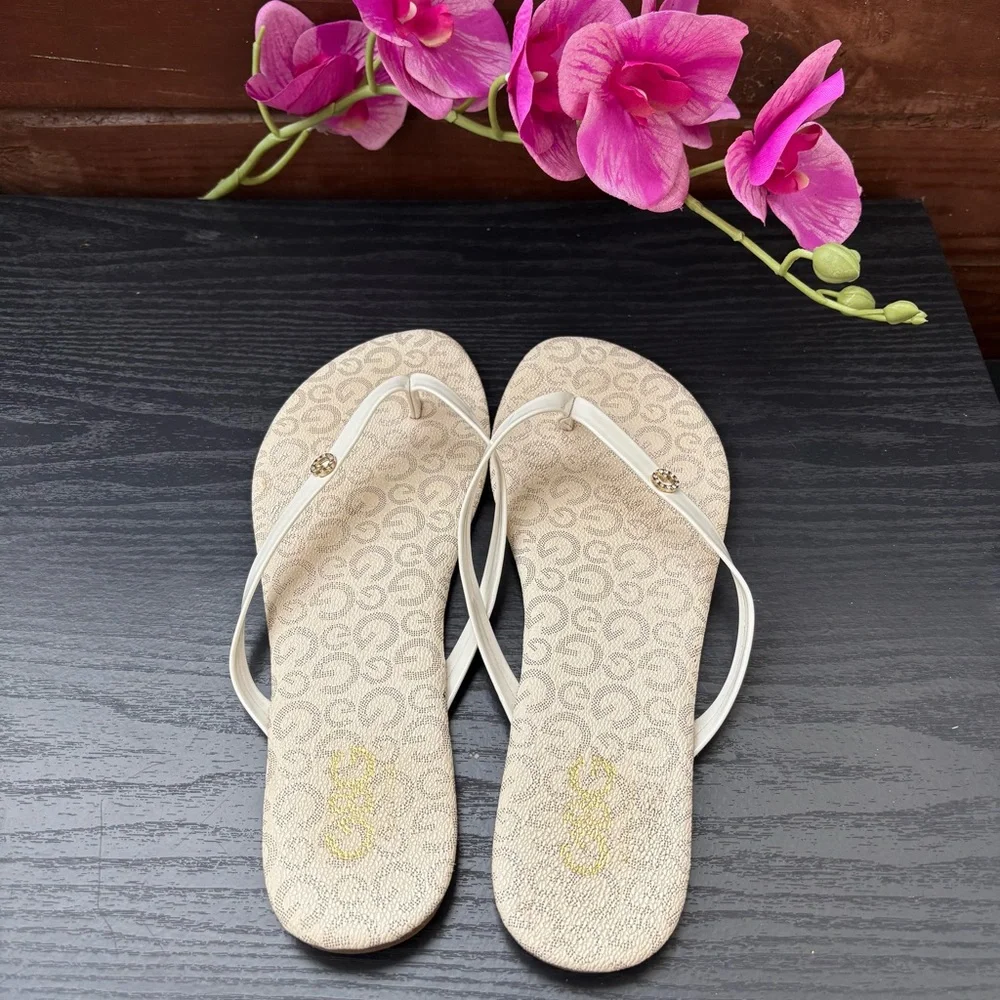 GBG Los Angeles White Sandals with Ruffle Design